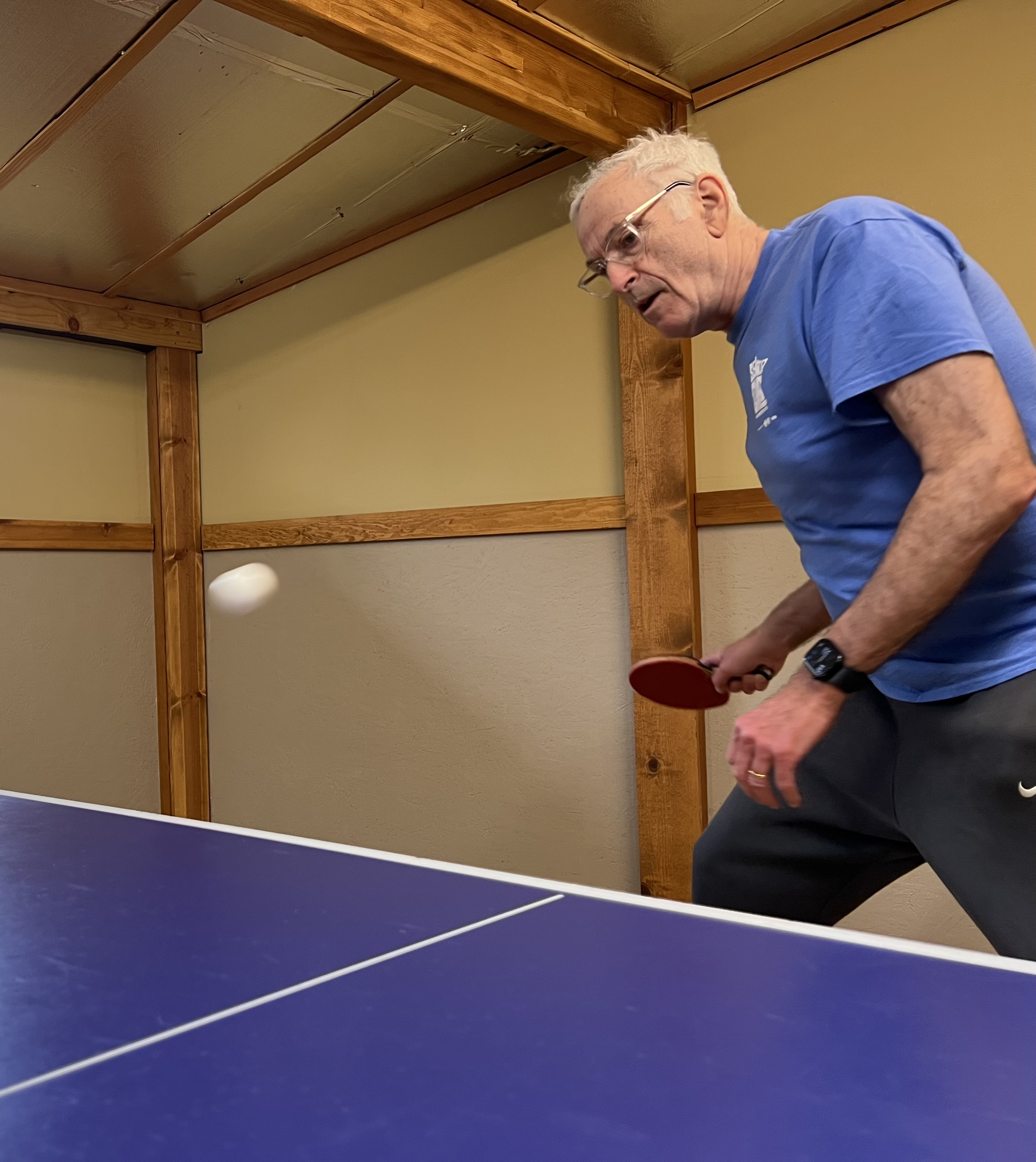 A table tennis return action shot at Bellingham Table Tennis Club